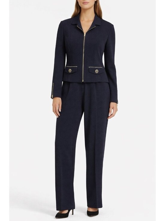 St. John Pants - St John Collection By Marie Women Knit Suit Set Black Gold Zip Jacket 8 Pants 6